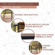 Mod Furniture - Asher7pc Dining Set: 6 Faux Wood Aluminum Chairs and 71"x40" Slat Table - Brown/Grey-United Backyard