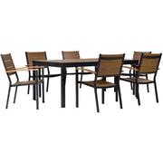 Mod Furniture - Asher7pc Dining Set: 6 Faux Wood Aluminum Chairs and 71"x40" Slat Table - Brown/Grey-United Backyard