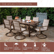 Mod Furniture - Atlas 7pc Dining Set: 6 Swivel Padded Chrs and 74"x40" Tressle Table - Tan-United Backyard