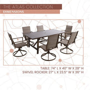 Mod Furniture - Atlas 7pc Dining Set: 6 Swivel Padded Chrs and 74"x40" Tressle Table - Tan-United Backyard