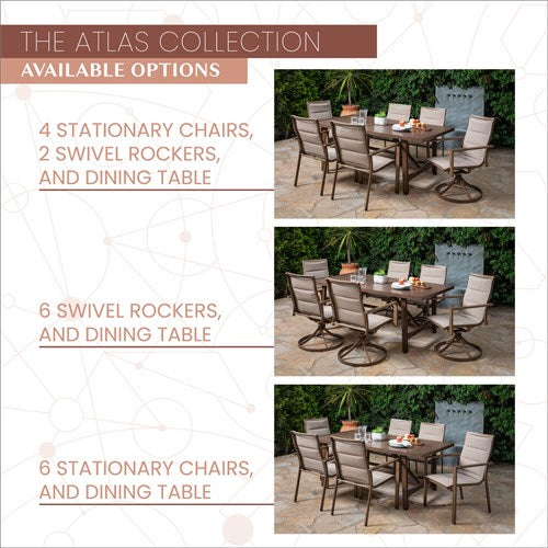 Mod Furniture - Atlas 7pc Dining Set: 6 Swivel Padded Chrs and 74"x40" Tressle Table - Tan-United Backyard