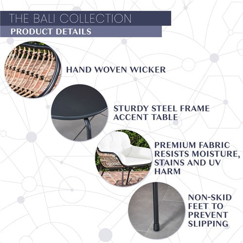 Mod Furniture - Bali 3pc Seating Set: 2 Steel Side Chairs, Accent Table - Steel/White-United Backyard