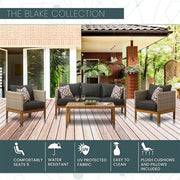 Mod Furniture - Blake 4pc Set: 2 Side Bucket Chairs, Sofa, and Faux Wood Coffee Table - Black/Faux Wood-United Backyard