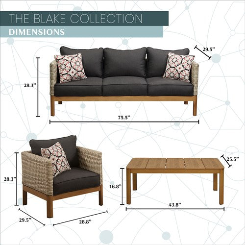 Mod Furniture - Blake 4pc Set: 2 Side Bucket Chairs, Sofa, and Faux Wood Coffee Table - Black/Faux Wood-United Backyard