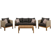 Mod Furniture - Blake 4pc Set: 2 Side Bucket Chairs, Sofa, and Faux Wood Coffee Table - Black/Faux Wood-United Backyard