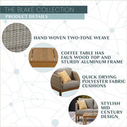 Mod Furniture - Blake 4pc Set: 2 Side Bucket Chairs, Sofa, and Faux Wood Coffee Table - Grey/Faux Wood-United Backyard