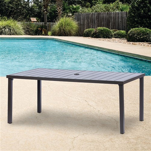 Mod Furniture - Carter 7pc Dining: 7 Slat Alum Chairs and Slat Top Table - Brown/Grey-United Backyard