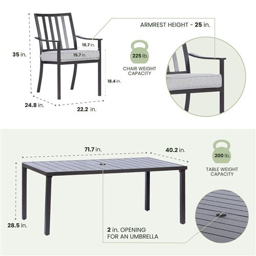 Mod Furniture - Carter 7pc Dining: 7 Slat Alum Chairs and Slat Top Table - Brown/Grey-United Backyard