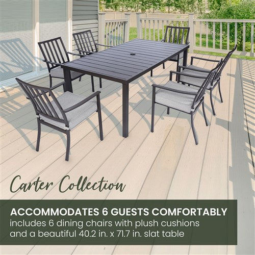 Mod Furniture - Carter 7pc Dining: 7 Slat Alum Chairs and Slat Top Table - Brown/Grey-United Backyard
