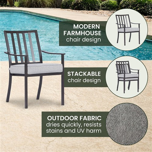 Mod Furniture - Carter 7pc Dining: 7 Slat Alum Chairs and Slat Top Table - Brown/Grey-United Backyard