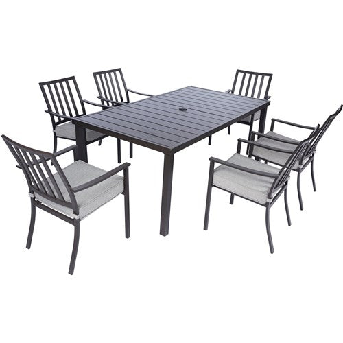 Mod Furniture - Carter 7pc Dining: 7 Slat Alum Chairs and Slat Top Table - Brown/Grey-United Backyard