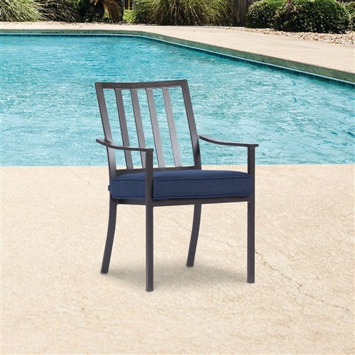 Mod Furniture - Carter 7pc Dining: 7 Slat Alum Chairs and Slat Top Table - Brown/Navy-United Backyard