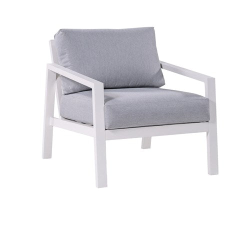 Mod Furniture - Greyson 4pc Seating Set: 2 Cushioned Side Chairs, Sofa, Slat Coffee Table - Grey/White-United Backyard