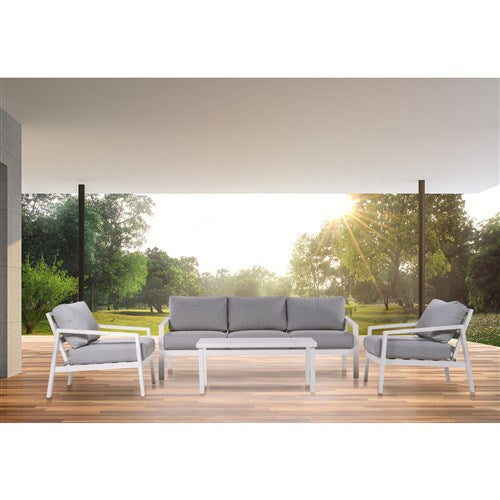 Mod Furniture - Greyson 4pc Seating Set: 2 Cushioned Side Chairs, Sofa, Slat Coffee Table - Grey/White-United Backyard