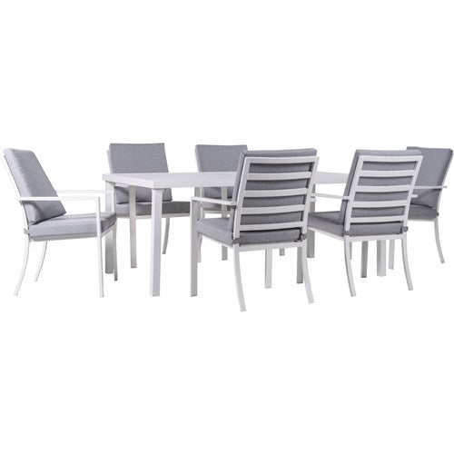 Mod Furniture - Greyson 7pc Dining Set: 6 Cushioned Aluminum Chairs and 70"x40" Slat Table - Grey/White-United Backyard