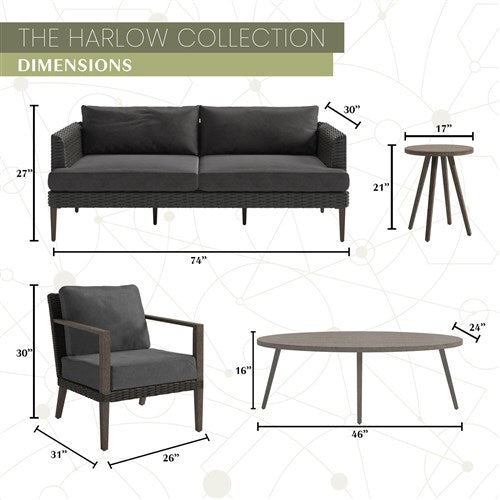 Mod Furniture - Harlow 5pc Seating Set: 2 Arm Chairs, Sofa, Coffee Table, Side Table - Grey/Brown-United Backyard