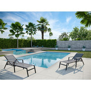 Mod Furniture - Jace Aluminum Sling Chaise Lounge with Faux Wood Arm Accents - Grey/Brown-United Backyard