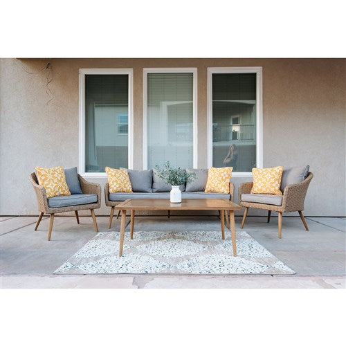Mod Furniture - Jaden 4pc Set: 2 Side Chairs, Sofa, and Faux Wood Coffee Table - Grey/Faux Wood-United Backyard