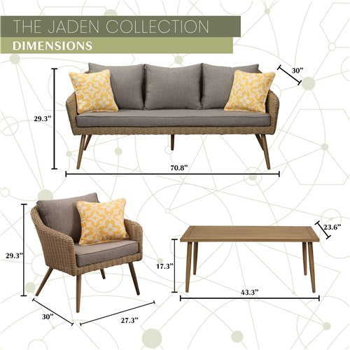 Mod Furniture - Jaden 4pc Set: 2 Side Chairs, Sofa, and Faux Wood Coffee Table - Grey/Faux Wood-United Backyard