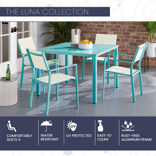 Mod Furniture - Luna 5pc: 4 Sling Dining Chairs, 41" Slat Table - Teal-United Backyard