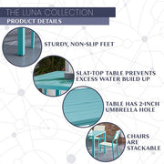 Mod Furniture - Luna 5pc: 4 Sling Dining Chairs, 41" Slat Table - Teal-United Backyard