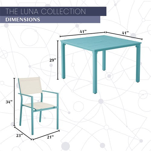 Mod Furniture - Luna 5pc: 4 Sling Dining Chairs, 41" Slat Table - Teal-United Backyard