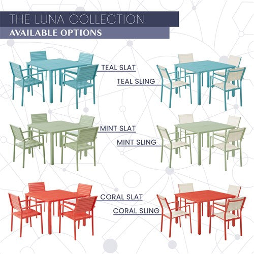 Mod Furniture - Luna 5pc: 4 Sling Dining Chairs, 41" Slat Table - Teal-United Backyard