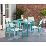 Mod Furniture - Luna 5pc: 4 Sling Dining Chairs, 41" Slat Table - Teal-United Backyard