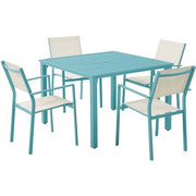 Mod Furniture - Luna 5pc: 4 Sling Dining Chairs, 41" Slat Table - Teal-United Backyard