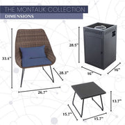 Mod Furniture - Montauk 4pc Fire Pit: 2 Chairs w/Pillow, Side Table, Gas Fire Pit - Navy-United Backyard