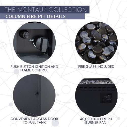 Mod Furniture - Montauk 4pc Fire Pit: 2 Chairs w/Pillow, Side Table, Gas Fire Pit - Navy-United Backyard