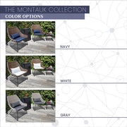 Mod Furniture - Montauk 4pc Fire Pit: 2 Chairs w/Pillow, Side Table, Gas Fire Pit - Navy-United Backyard