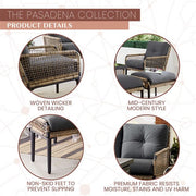 Mod Furniture - Pasadena 6pc Fire Pit Set: 2 Chairs, Sofa, 2 Ottomans, Slat Fire Pit - Grey-United Backyard