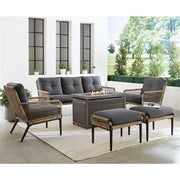 Mod Furniture - Pasadena 6pc Fire Pit Set: 2 Chairs, Sofa, 2 Ottomans, Slat Fire Pit - Grey-United Backyard