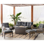 Mod Furniture - Pasadena 6pc Fire Pit Set: 2 Chairs, Sofa, 2 Ottomans, Slat Fire Pit - Grey-United Backyard
