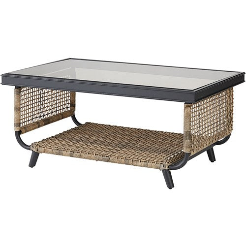 Mod Furniture - Pasadena 6pc Set: 2 Chairs, Sofa, 2 Ottomans, Glass Top Coffee Table - Tan/Charcoal-United Backyard