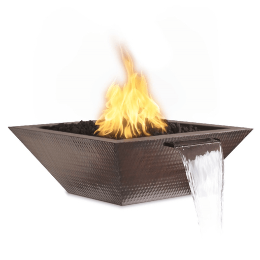 The Outdoor Plus - 30" Maya Hammered Copper Square Fire & Water Bowl-United Backyard