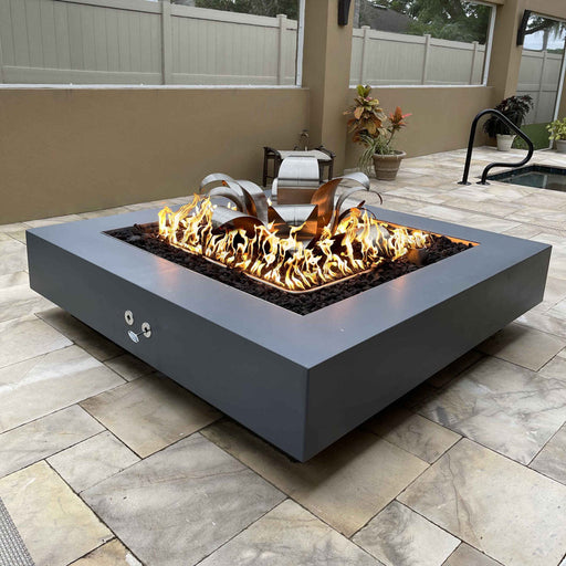 The Outdoor Plus - Cabo 48 Inch Square Concrete Flame Sense Fire Pit, Natural Gas - Natural Gray-United Backyard