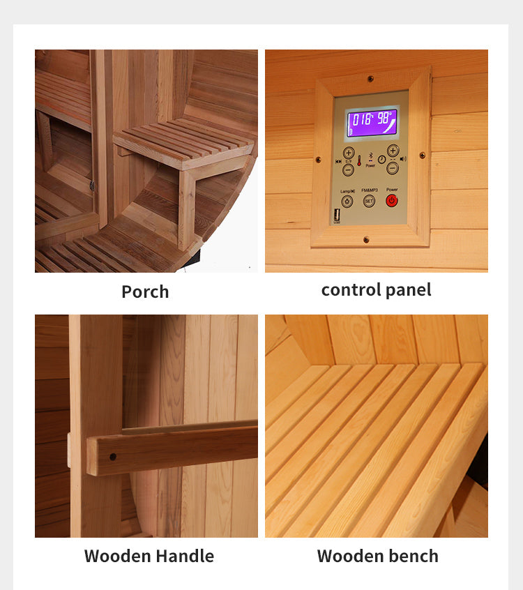 SaunaLume™ Red Cedar 2-4 Person Commercial Sauna Outdoor Room Panoramic Barrel Sauna